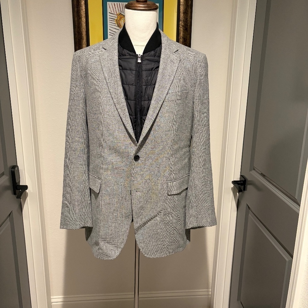 BOSS Men's Black Gray Sport Coat Removable Puffer Vest 44L